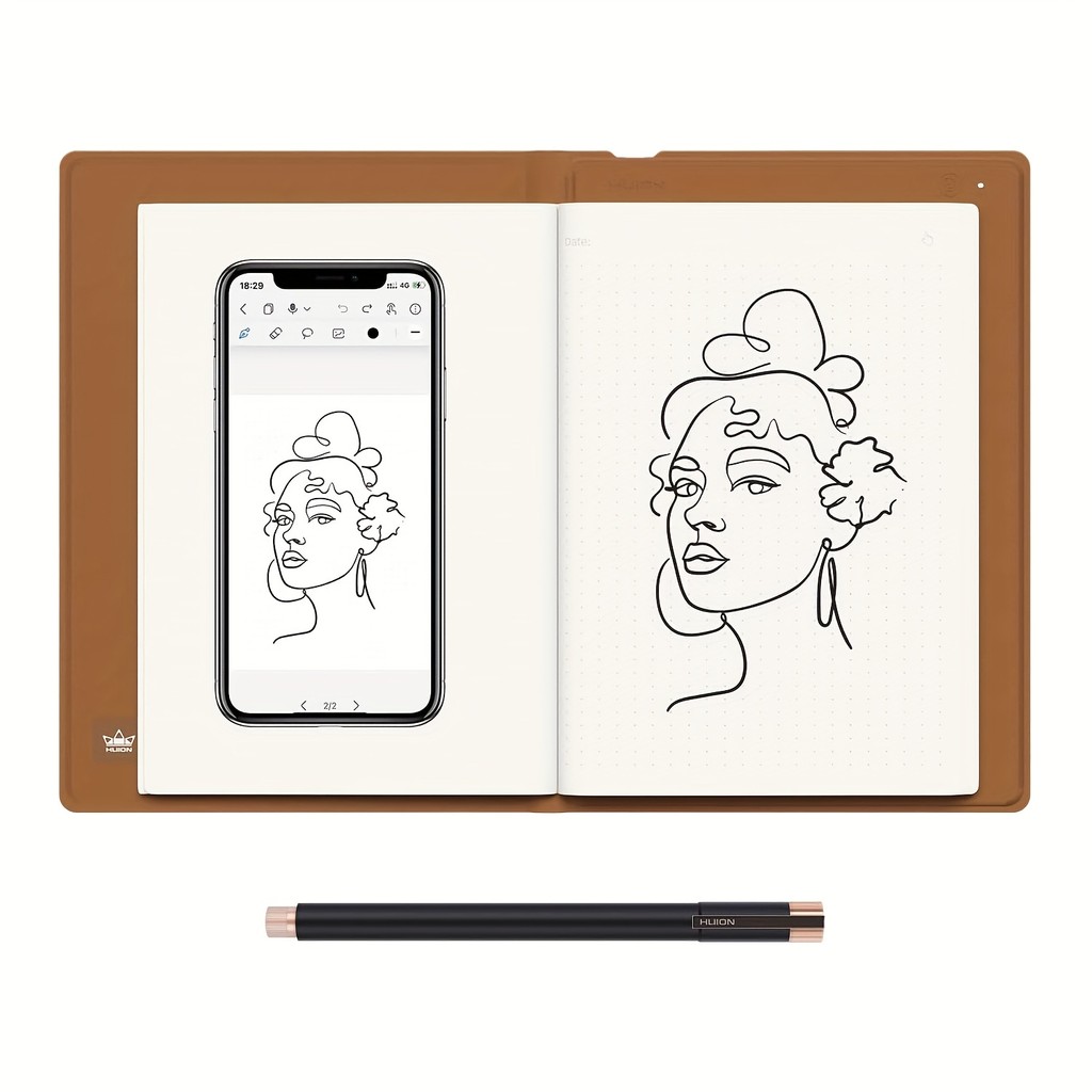 HUION Note 2-in-1 แท็บเล็ตการวาดภาพโน้ตบุ๊คดิจิตอล - พร้อมปากกาไร้แบตเตอรี่ - แท็บเล็ตกระดาษไร้สายแผ่นเขียนอิเล็กทรอนิกส์ - Refillable A5 Notepad - สําหรับจดบันทึก, Digital Art