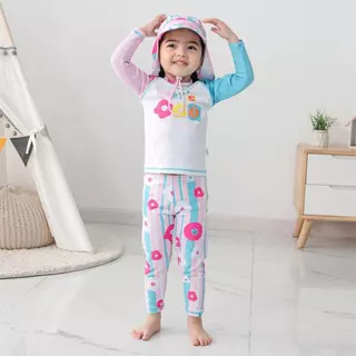 ชุดว่ายน้ำเด็กผู้หญิง กันแดด UPF 50+ น่ารักๆมากๆ เซต 3 ชิ้น เสื้อ กางเกง หมวก ชุดดำน้ำเด็ก ผ้าดี แห้งไว ผ้ายืด