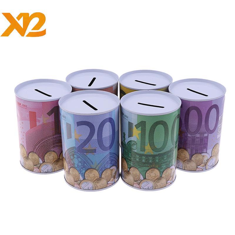[XXNZMM] Euro Dollar Money Box กระบอกปลอดภัย Piggy Bank Bank Bank สําหรับกล่องฝากเหรียญ LEED