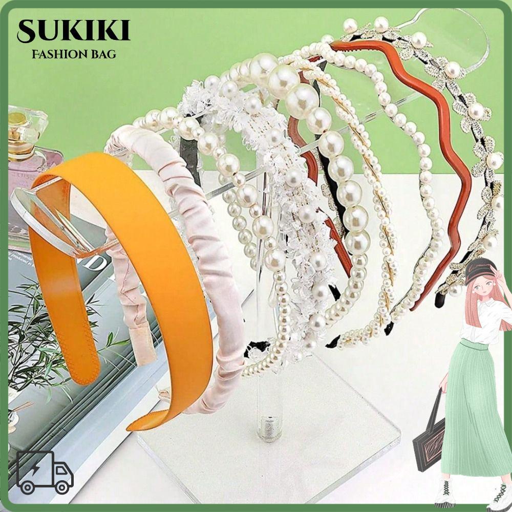 SUKIKI สร้อยคอสร้อยข้อมือขาตั้งจอแสดงผล,อะคริลิคที่ถอดออกได้ผู้ถือแถบคาดศีรษะ Rack,ทนทานผมผูกผู้ถือเครื่องประดับ Hairband Organizer