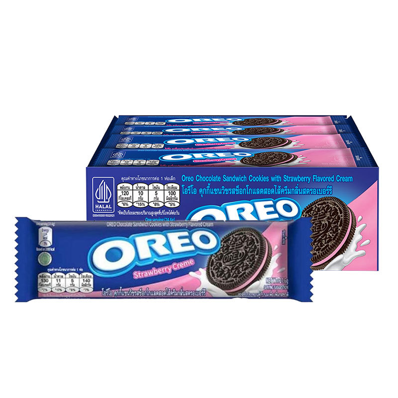 โอรีโอ (OREO) คุกกี้แซนวิชสอดไส้ครีมกลิ่นสตรอเบอร์รี่ 26.25 ก. x 12 ชิ้น