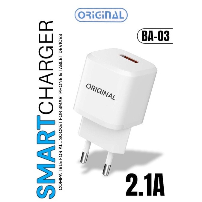 BATOK CHARGER BA-03 ORIGINAL / ADAPTER CHARGER 2.1A SMART CHARGER PLUS PACK enjoyac3