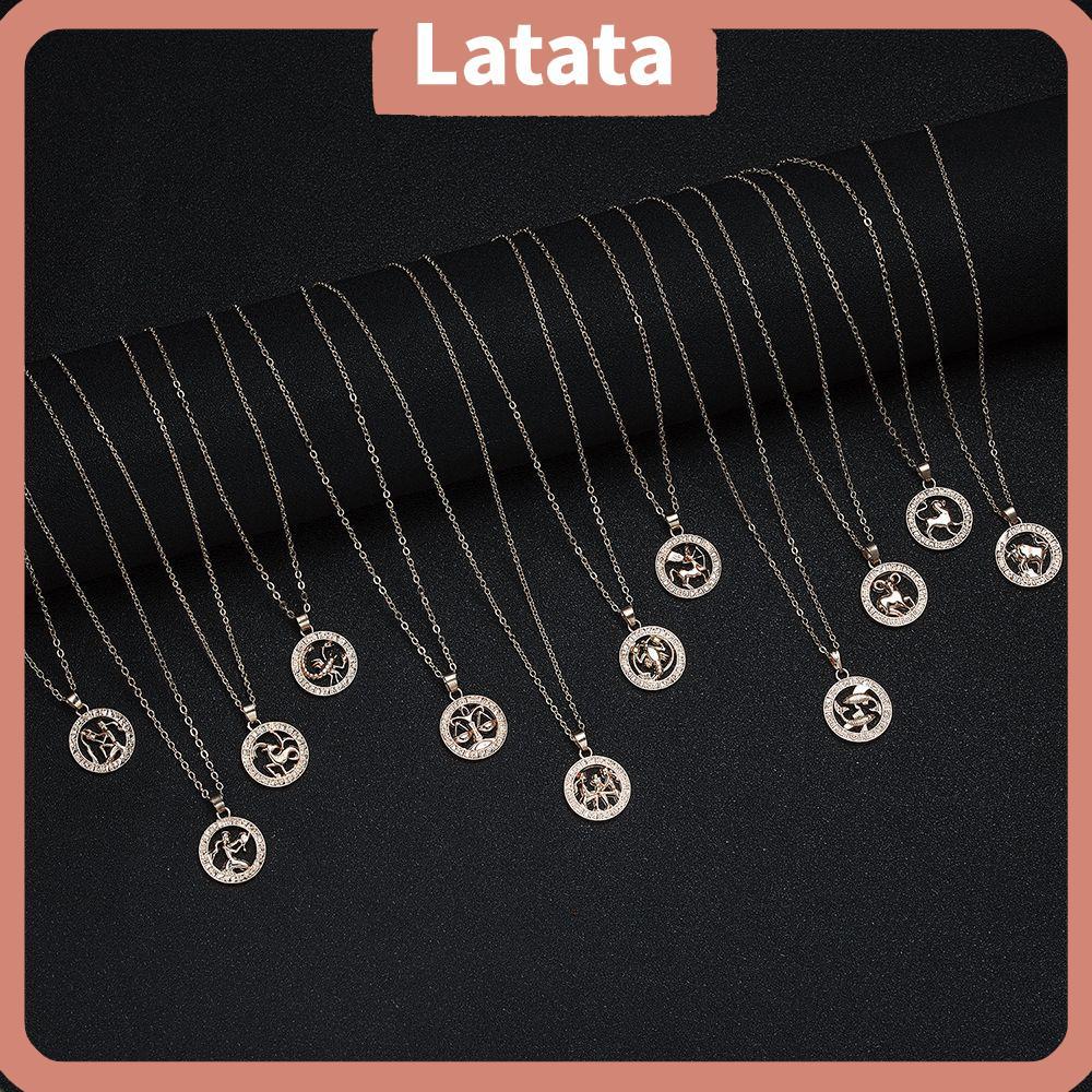 LATA จี้สร้อยคอ Aquarius Leo Scorpio Vintage ผู้หญิงสาว Hollow Out ดวงชะตา Taurus Libra Choker