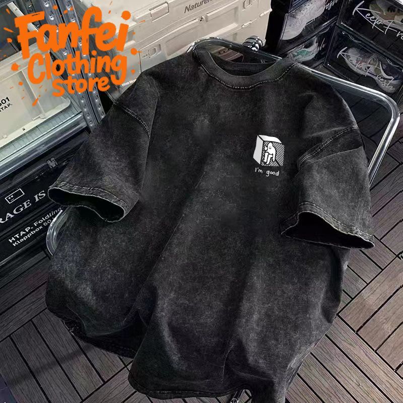 จัดส่งตลอด 24 ชั่วโมง Fanfei  เสื้อยืดแฟชั่นชาย สีดำฟอก สีไม่ตก ไม่หด | Fanfei Shop | ส่งของทุกวัน 24 ชม.
