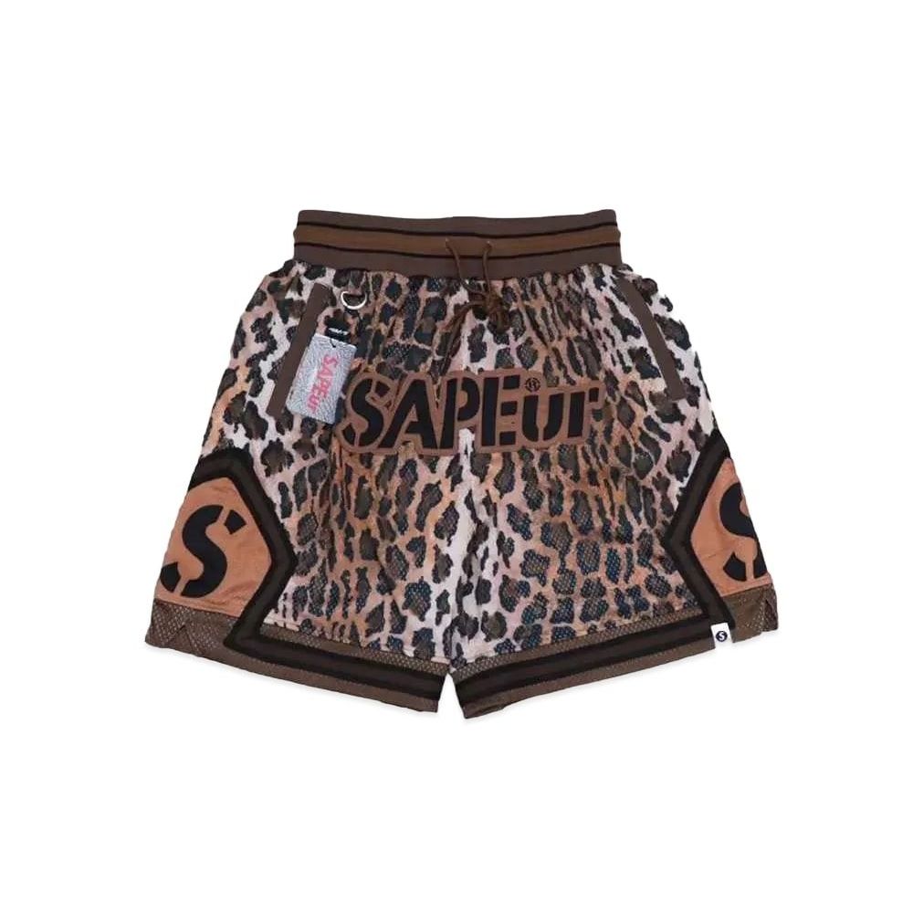 SAPEur Basket Shorts Leopard Brown Unused
