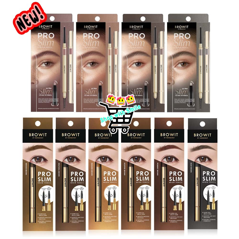 ดินสอเขียนคิ้ว Pro Slim Browit by NongChat Pro Slim Brow Pencil 0.06g บราวอิท บายน้องฉัตร ดินสอเขียนคิ้วพร้อมแปรงปัดคิ้ว