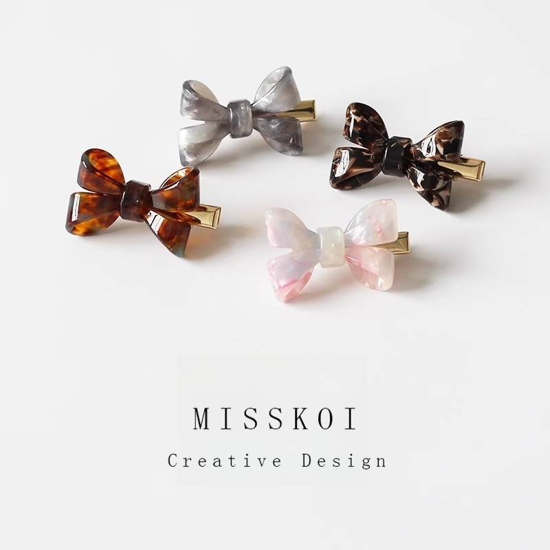 MISSKOI Acetate โบว์ขนาดเล็กสำหรับผู้หญิง สไตล์ใหม่ คลิปผมคุณภาพสูง พร้อมด้านข้างและด้านหลัง