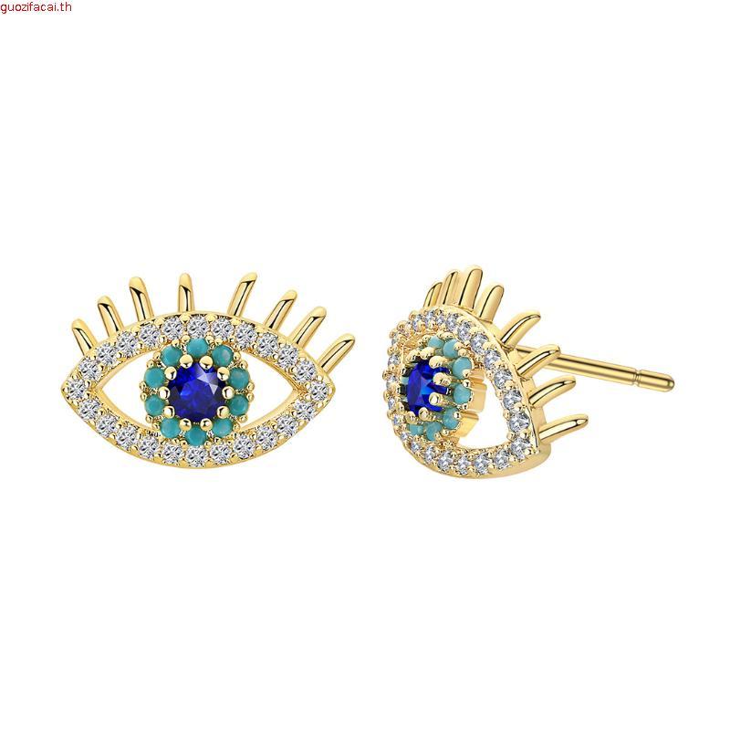 Turkish Blue Evil Eye Stud Earrings / Gold ต่างหู Evil eye จากตุรกี