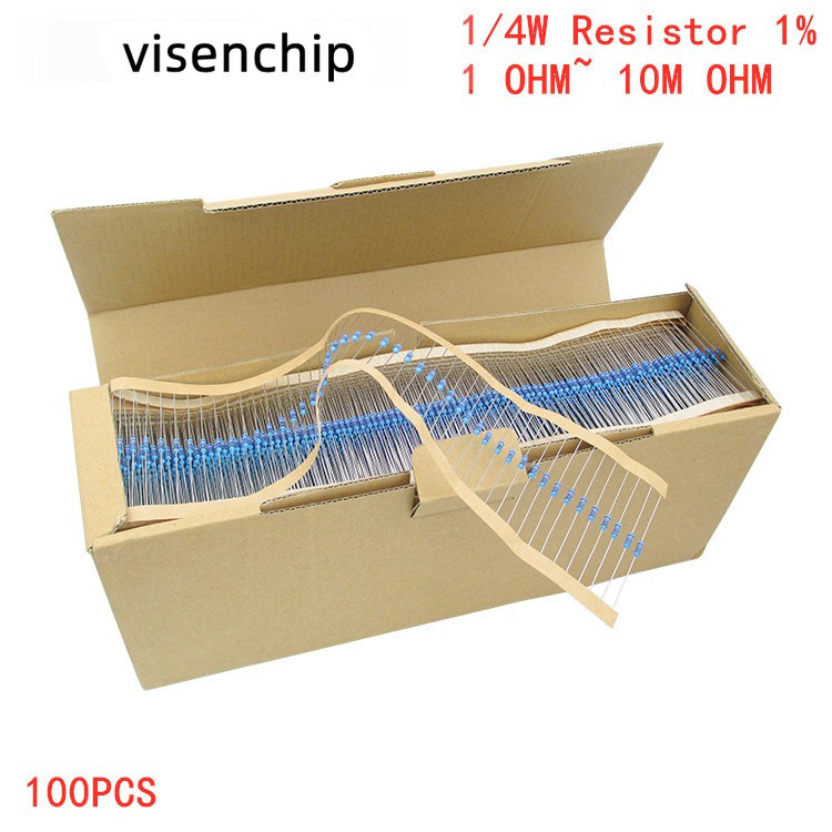 100 ชิ้น 1/4W 1R ~ 22M 1% ตัวต้านทานฟิล์มโลหะ 1R -20R 1R 1.5R 2.2R 2.7R 3.3R 3.9R 4.7R 5.1R 6.2R 6.8