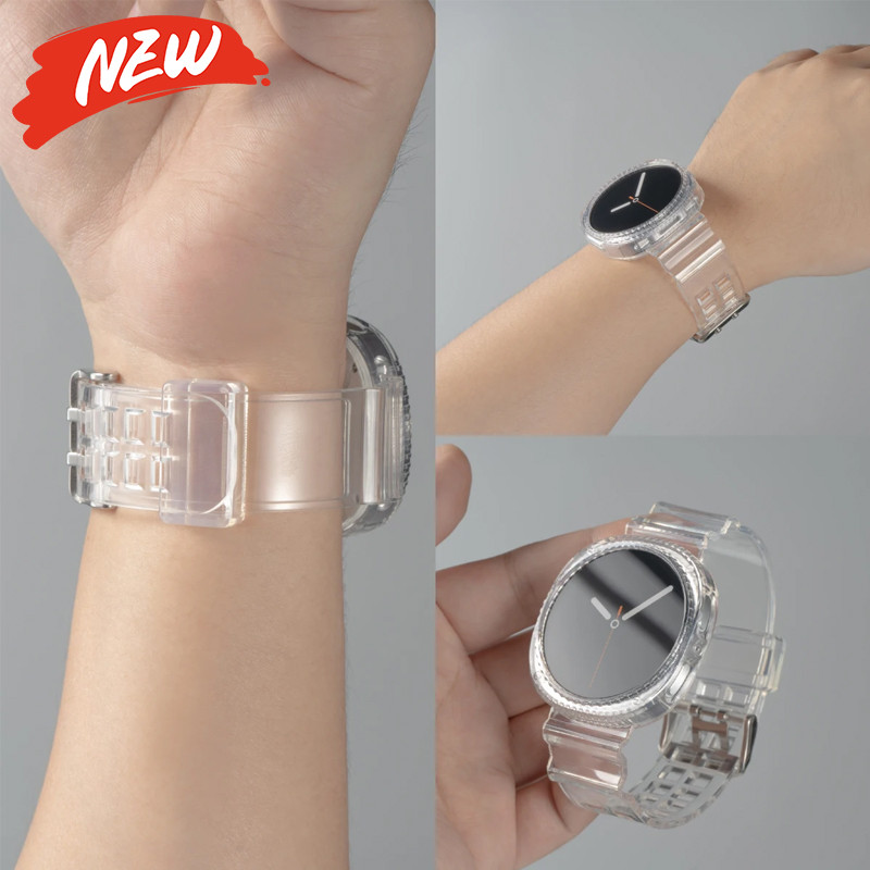 สายโปร่งใส + เคสสําหรับ Samsung Galaxy Watch 8 40 มม. 44 มม. สร้อยข้อมือใสอุปกรณ์เสริมสาย correa