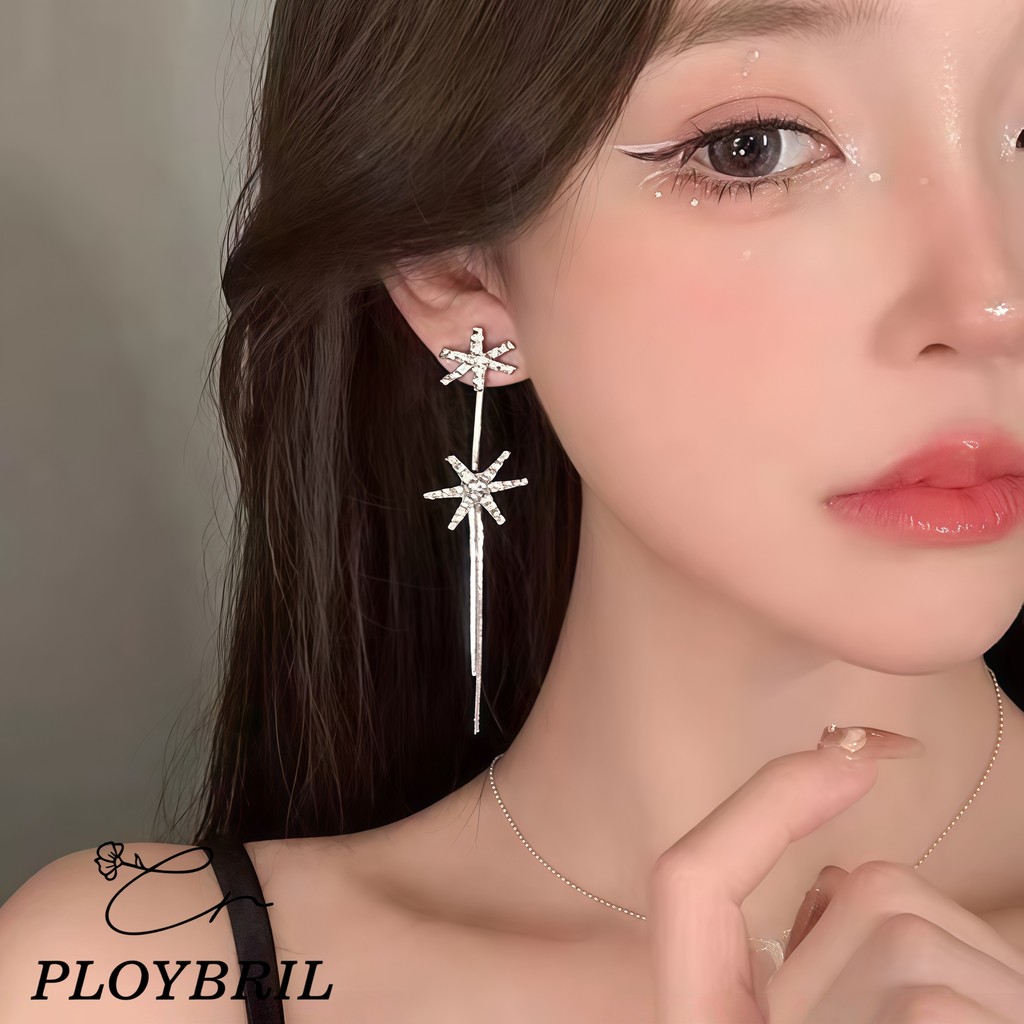PLOYBRIL ต่างหูหนีบมุกยาว ต่างหูหนีบยาวประดับเพชร E021