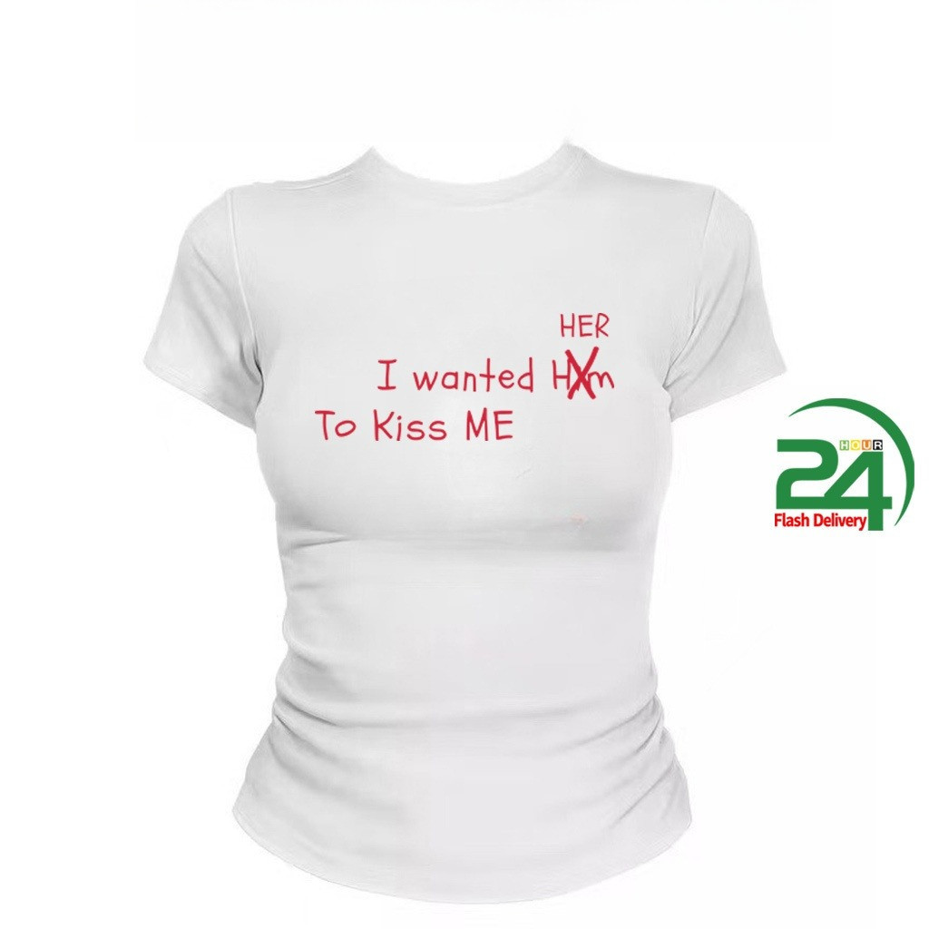 COD（จัดส่งภายใน 24 ชั่วโมง）เสื้อครอปท็อป แขนสั้น babytee สไตล์เกาหลี y2k T-shirt เสื้อสาวอวบ | มีลายปริ้นหัวใจศิลปะA001