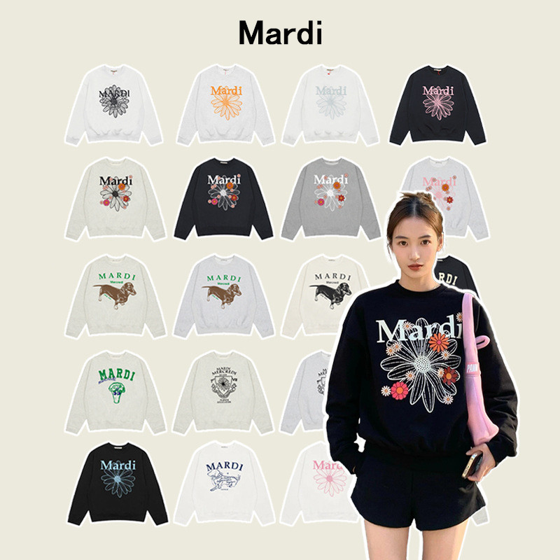💥🔥จัดส่งฟรี✅เสื้อสเวตเตอร์ Mardi เกาหลีผู้หญิงเดซี่พิมพ์ลายปักคอกลมด้านบน