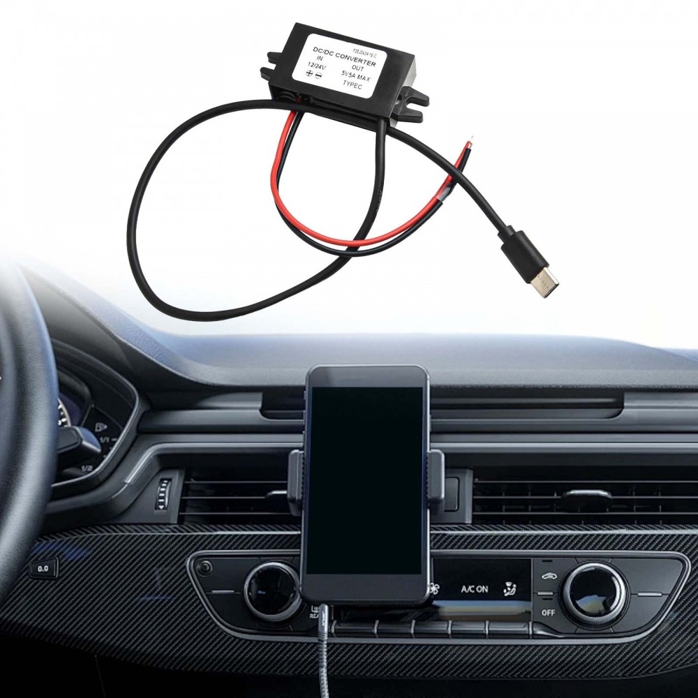 DC DC Converter 12V/24V ถึง 5V USB C Power Adapter 5A 25W สําหรับแล็ปท็อปและแท็บเล็ต