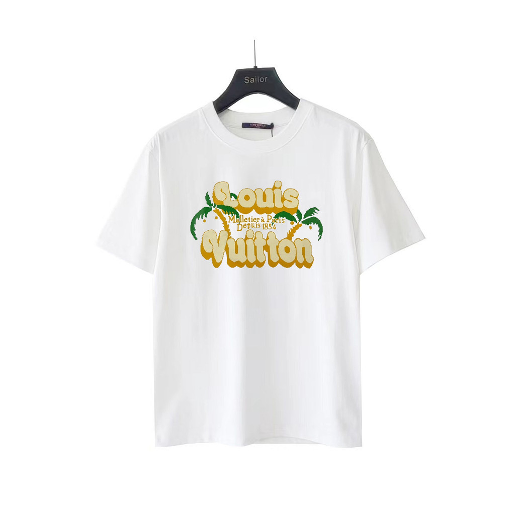 LOU & IS VU * ITTON/L & V2026 Star 2026 เสื้อยืดแขนสั้นคอกลมคู่สไตล์ผู้ชายกีฬาแขนสั้นลําลองขนาดใหญ่แ