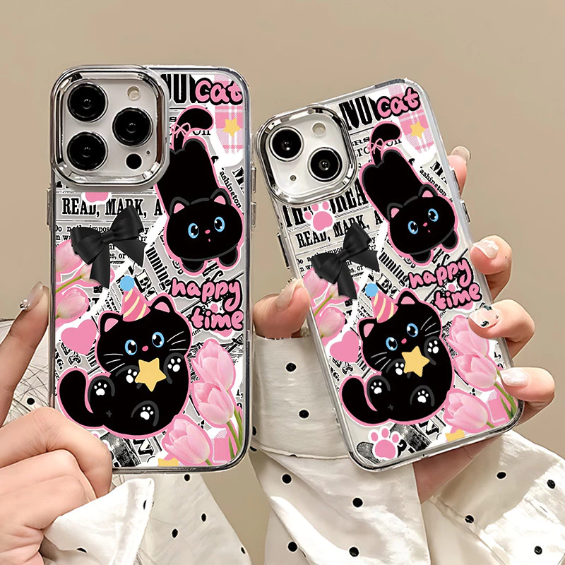 แมวน่ารัก ลวดลาย เคสไอโฟน17 For iPhone 11 13 12 14 15 16 Pro Max X XS Max 7 8 Plus เคส รูปแบบโปร่งใส กันกระแทก TPU Case