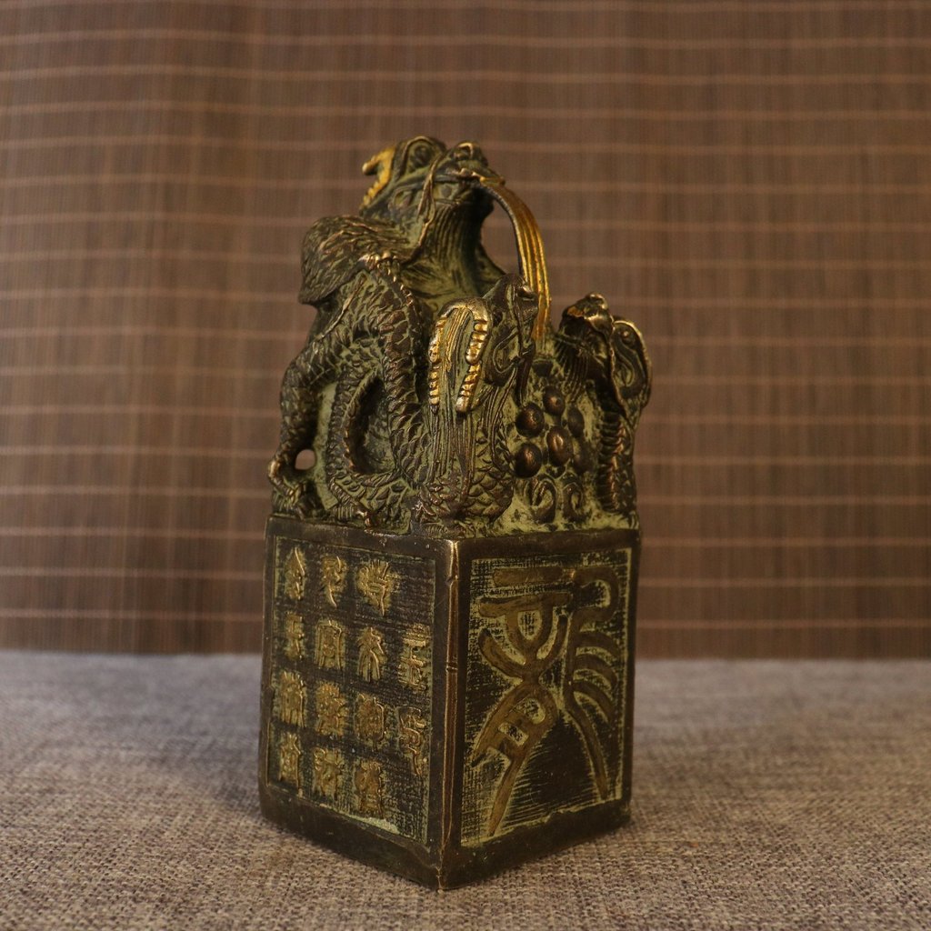 ทองเหลือง Kowloon Gold Seal ทองแดง Kowloon Seal Kowloon หยกซีลเครื่องประดับทองแดงมังกรหัตถกรรมตกแต่ง