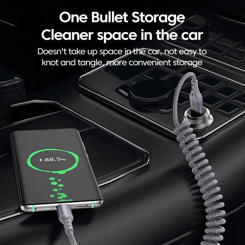 ข้อศอกสเตอริโอ USB/Type C ถึง Type C ฤดูใบไม้ผลิ Telescopic Data CABLE 100W Super Fast สายชาร์จไนลอนถักรถสายชาร์จสําหรับ IOS/Type C ราคา ถูกที่สุด ดีลบีเคเค แกลเลอรีภาพที่ 7