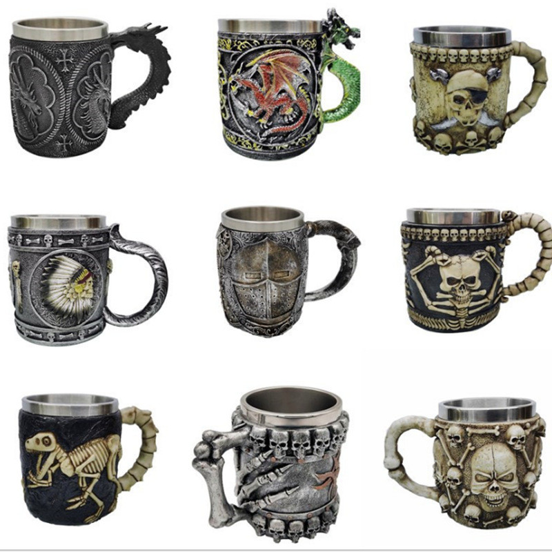 Skull goblet Skull Mug Skull goblet ของขวัญฮาโลวีนถ้วยสแตนเลส