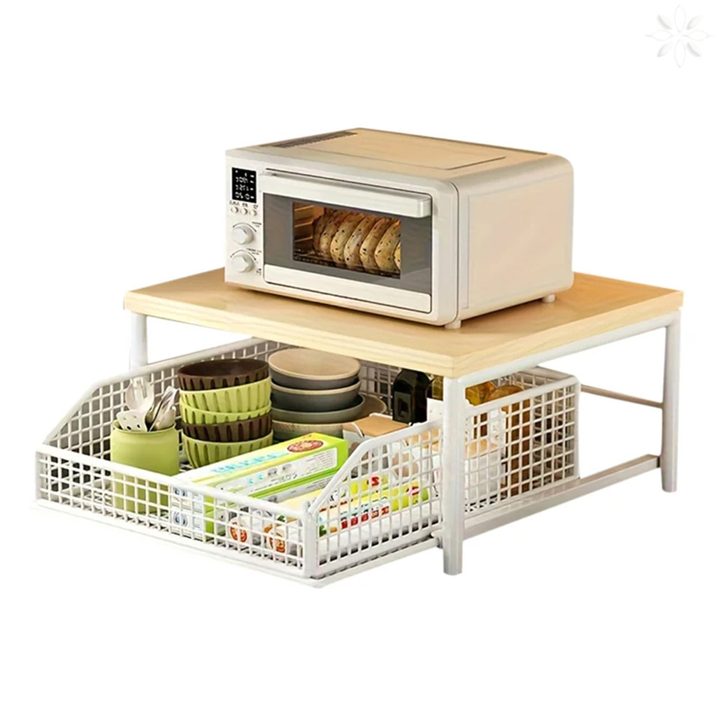 ✨local delivery✨ ชั้นวางของครัวเรือน ไม้+เหล็ก มีลิ้นชักและตะกร้อ จัดระเ