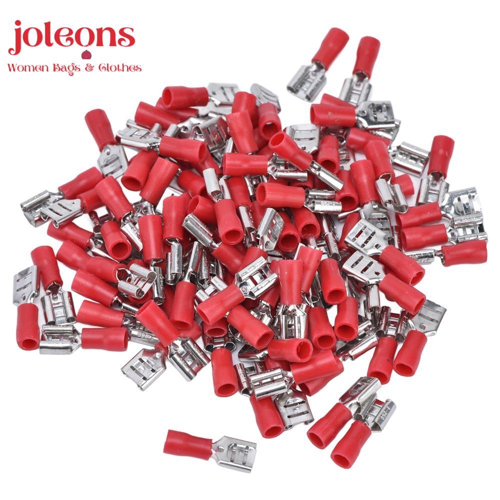 JOLEANS 100/200PCS ฉนวน Crimp Connectors,สีแดง 1.5-2.5 มม.(16-14 AWG) หญิง Quick Disconnect Spade Te