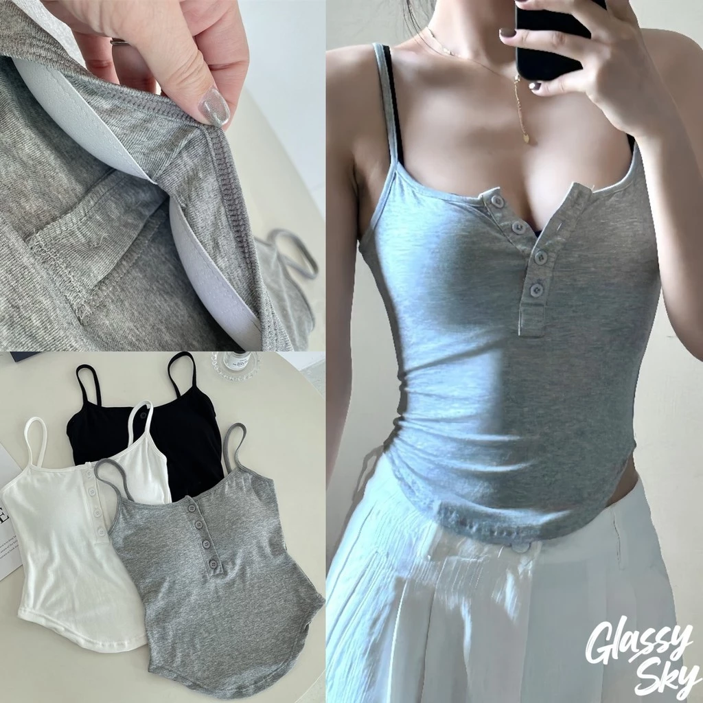 Glassy Sky😜พร้อมส่ง เสื้อกล้ามผู้หญิง เบสิก สีพื้น สไตล์ลำลอง ผ้าใส่สบาย (หลากสี) สายเดี่ยว เสื้อกล้าม(MX229)