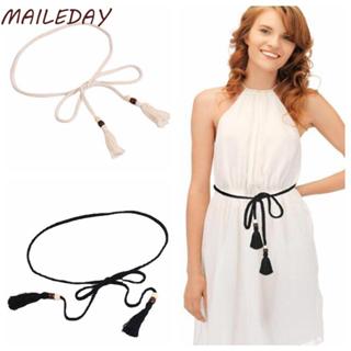 เข็มขัดเอวสไตล์โบฮีเมียน ทำจากเชือกโซ่ถักผูกปม สีทึบและนุ่ม …