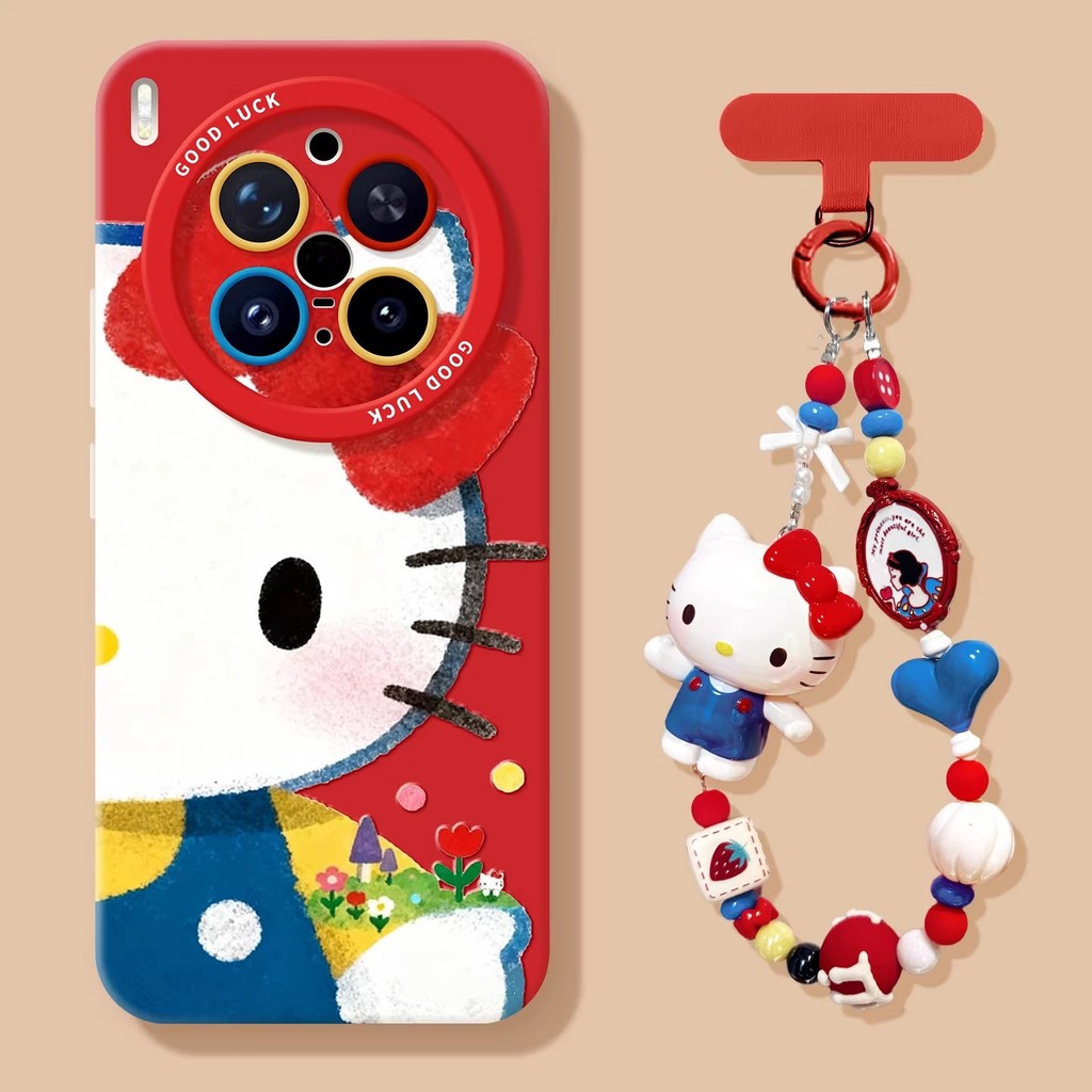 น่ารัก Big Face Cat Vivo กรณีซิลิโคนนุ่มสีแดงปีใหม่ Lanyard สําหรับ X90 X100 X200 X300 Pro Ultra S