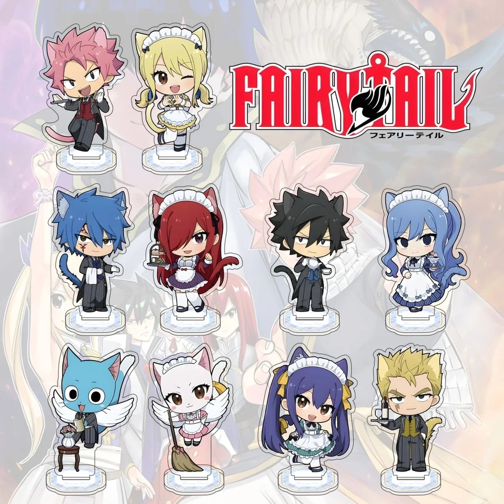 Standee Fairy Tail อะนิเมะรุ่น Mica อะคริลิค Natsu Lucy Erza สีเทา Wendy Laxus Chibi พวงกุญแจตกแต่งต