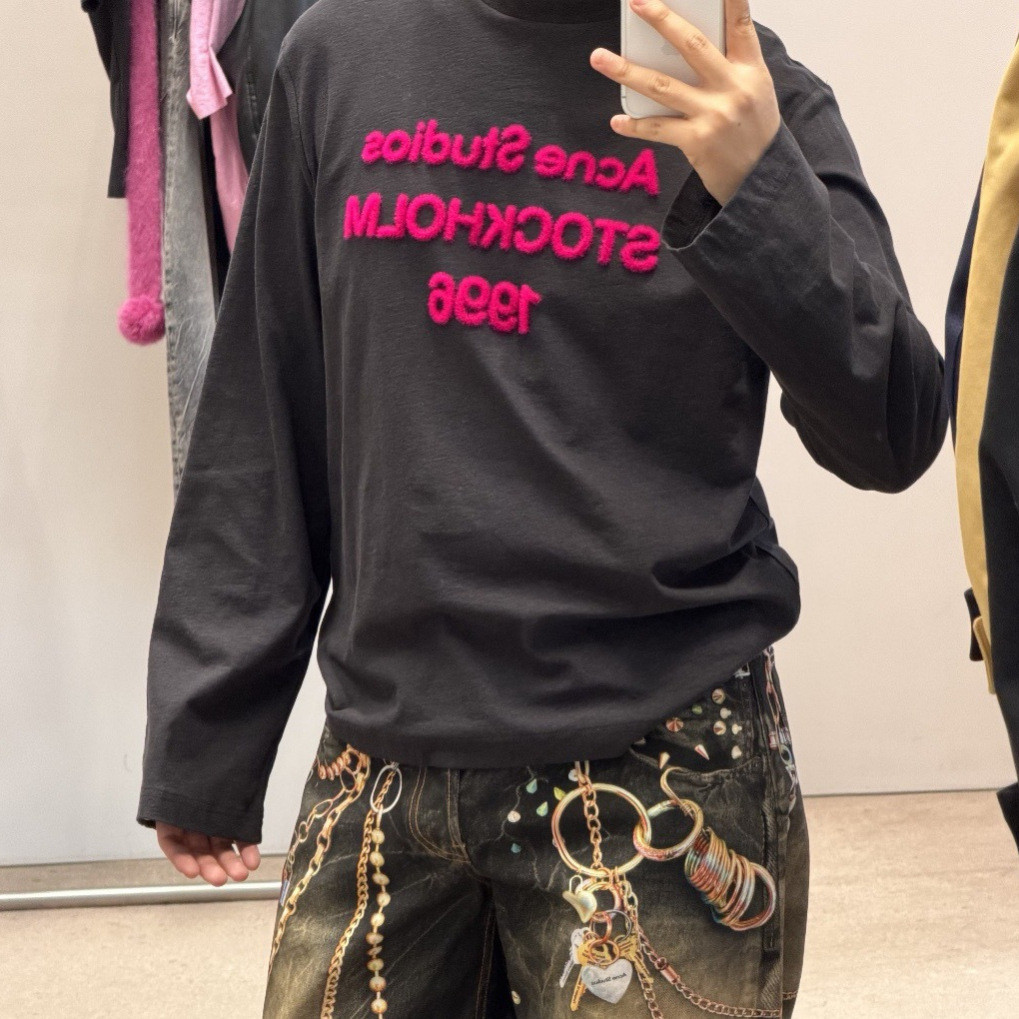 5IUK Acn***ios 26New Year Limited Edition 1996 Flocked letter print pullover long sleeve T Round-nec