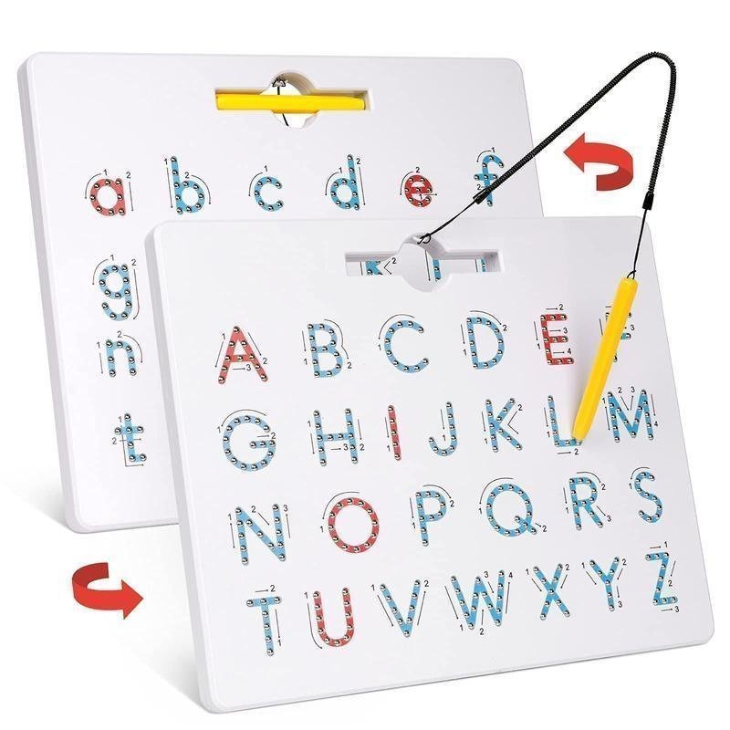 Gamenote Double Sided Magnetic Letters Board, 2 in 1 Alphabet Magnets Tracing Board, ABC Letter Uppe