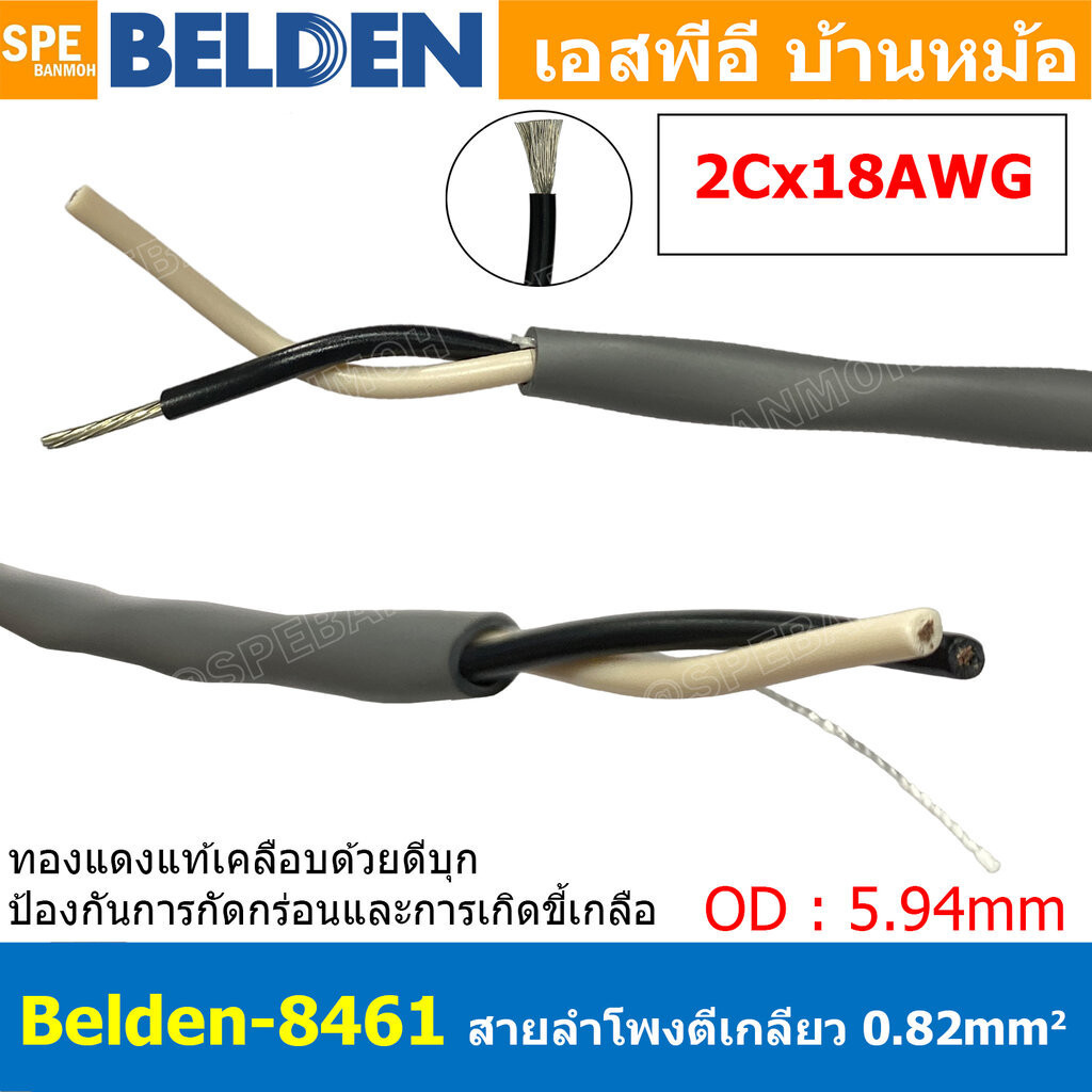[ 1เมตร ] Belden 8461 สายลำโพงตีเกลียว 2CX18AWG 0.82 mm² Speaker Cable Belden Tinned Copper Wire ทอง