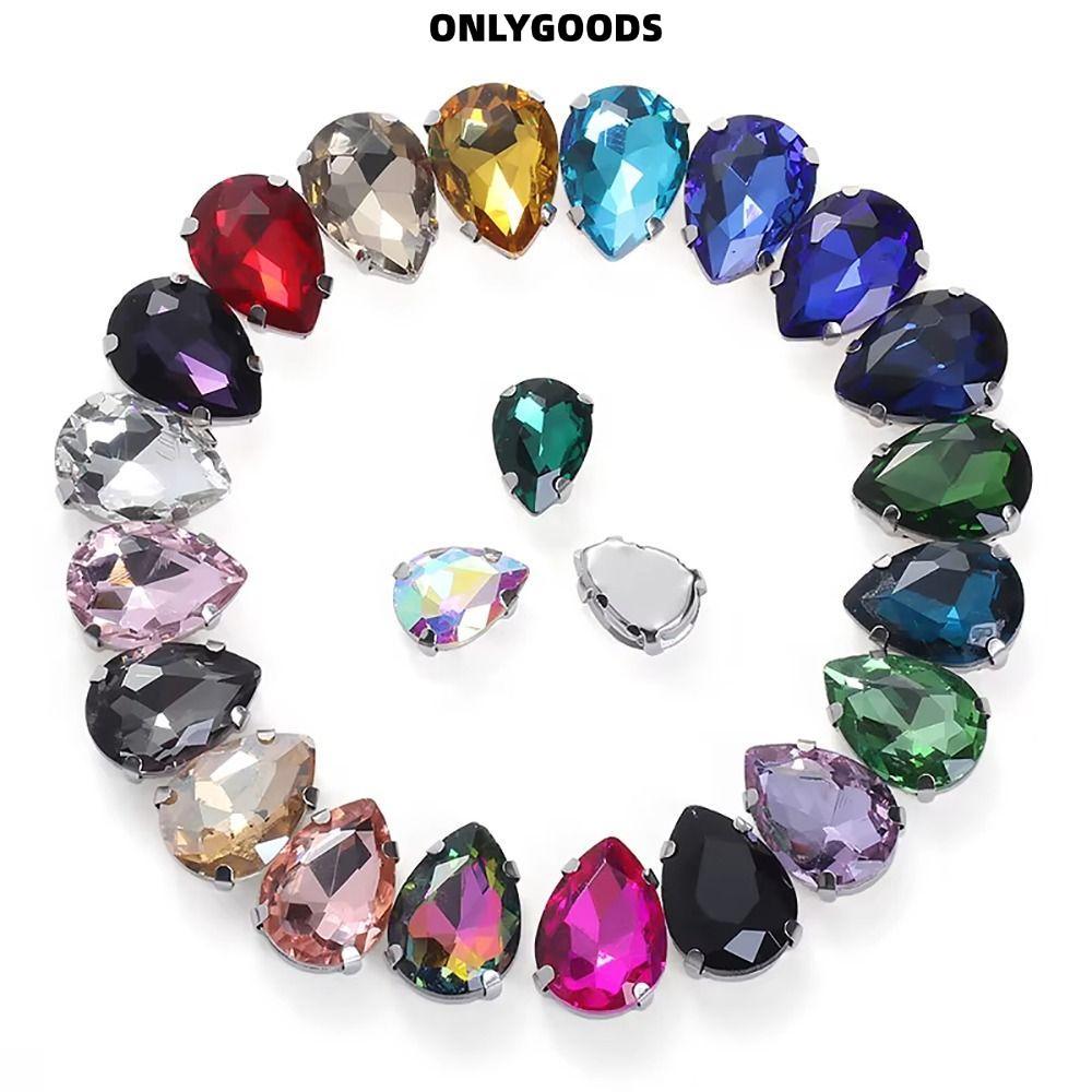 ONLYGOODS 50 ชิ้น/แพ็ค เพชรลูกปัด Teardrop ขนาด 10x14 มม., สวารOV คริสตัลเงิน, อัญมณีสำหรับงานประดิษ