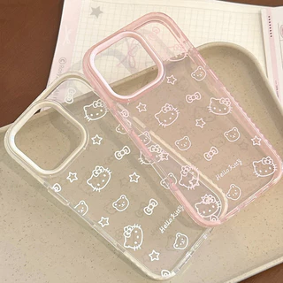 การ์ตูนคิตตี้แมวหมีเคสโทรศัพท์ใสสําหรับ ไอโฟน iPhone 17 16 15 14 13 12 11 Pro Max มือโปร สูงสุด กันฝุ่นกันกระแทกฮาร์ดปกหลัง
