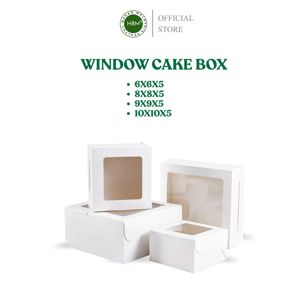 กล่องเค้ก / WHITE ARTCUT WINDOW CAKE BOX 9X9X5 / 10X10X5 / TALAM BOX / FOLDING BOX WINDOW /KUIH LAPI