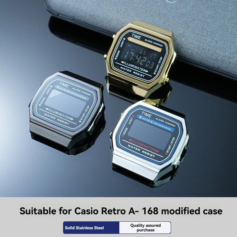 สแตนเลสสตีลนาฬิกาโลหะชุด Mod สําหรับ Casio Vintage A168WA A168WG-1A Series อัพเกรดเปลี่ยนอุปกรณ์เสริ