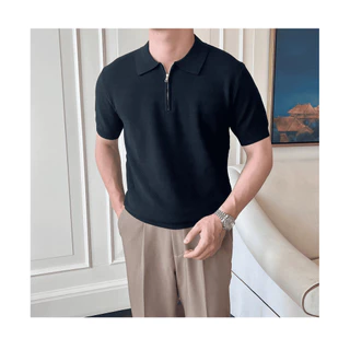 【Houch พร้อมส่ง COD】เสื้อโปโลผู้ชายสีทึบปกเสื้อซิปกีฬาแขนสั้นฤดูร้อนสบาย ๆ สบาย ๆ