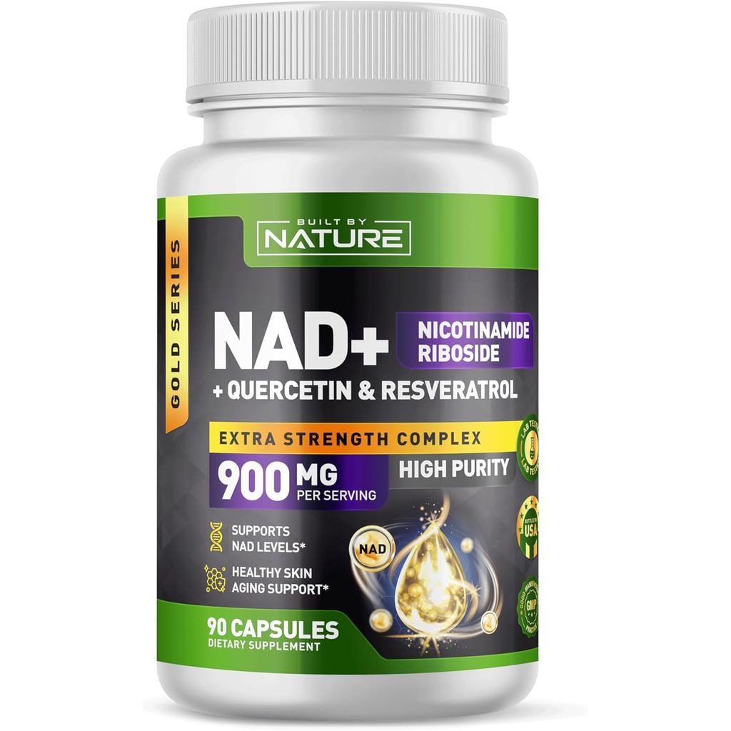 Built by Nature NAD plement – NAD+ plement with Nicotin Riboside 500mg, Quercetin & Trans-Resveratro