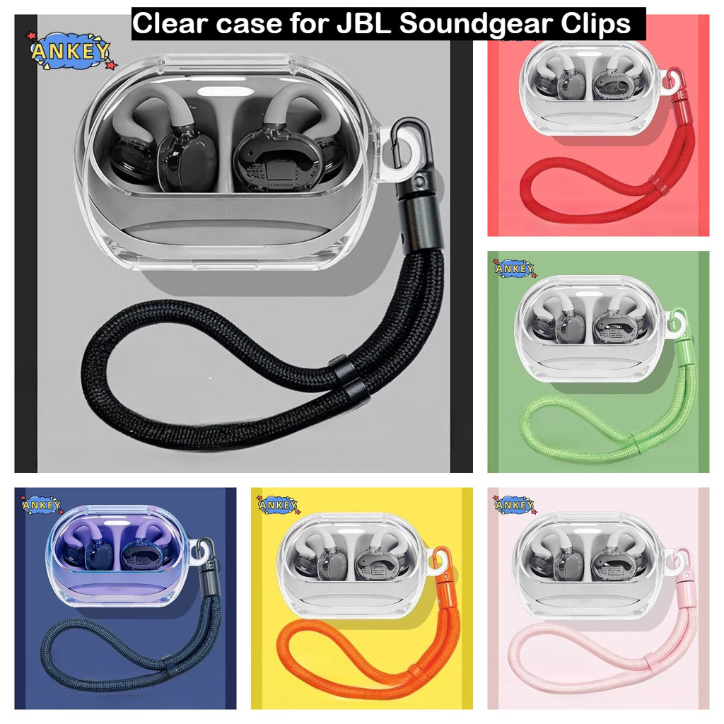 Earphone Clear Case for JBL Soundgear Clips Case Protective Transparent Clear TPU Covers Bluetooth Earphone Shell Headphone Portable with Lanyard