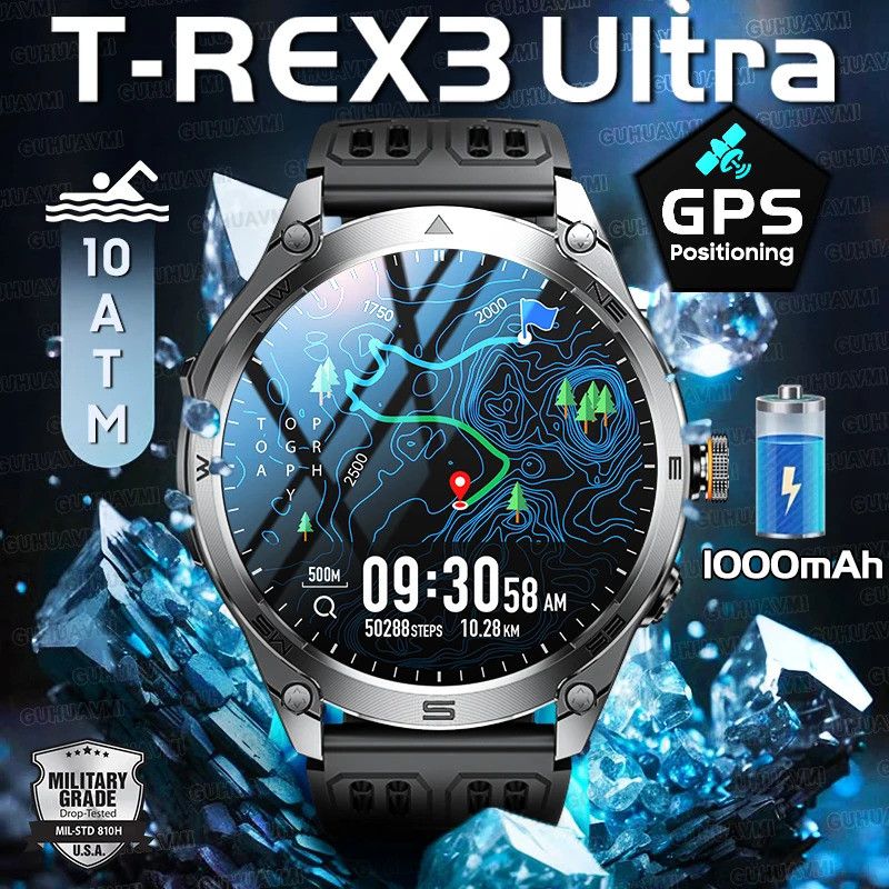 ใหม่ T-Rex3 Ultra 1000mAh แบตเตอรี่สมาร์ทนาฬิกาในตัว GPS เข็มทิศ 10ATM กันน้ํากีฬา tracker กลางแจ้งท