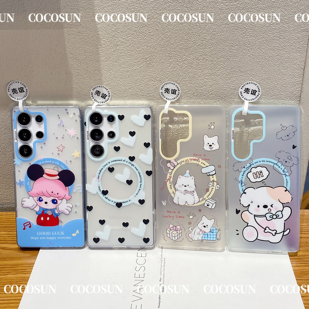 ลูกสุนัขน่ารักหัวใจรักซัมซุงเคสโทรศัพท์ฝ้าแม่เหล็กเคสป้องกัน ส26 พิเศษ 25 24 23 22