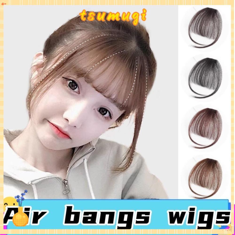 TSUMUGI Air Bangs Hairpiece,สีดําสีน้ําตาลสังเคราะห์ Mini ปลอม Bangs,สําหรับสาวผู้หญิง Hairpiece Ext