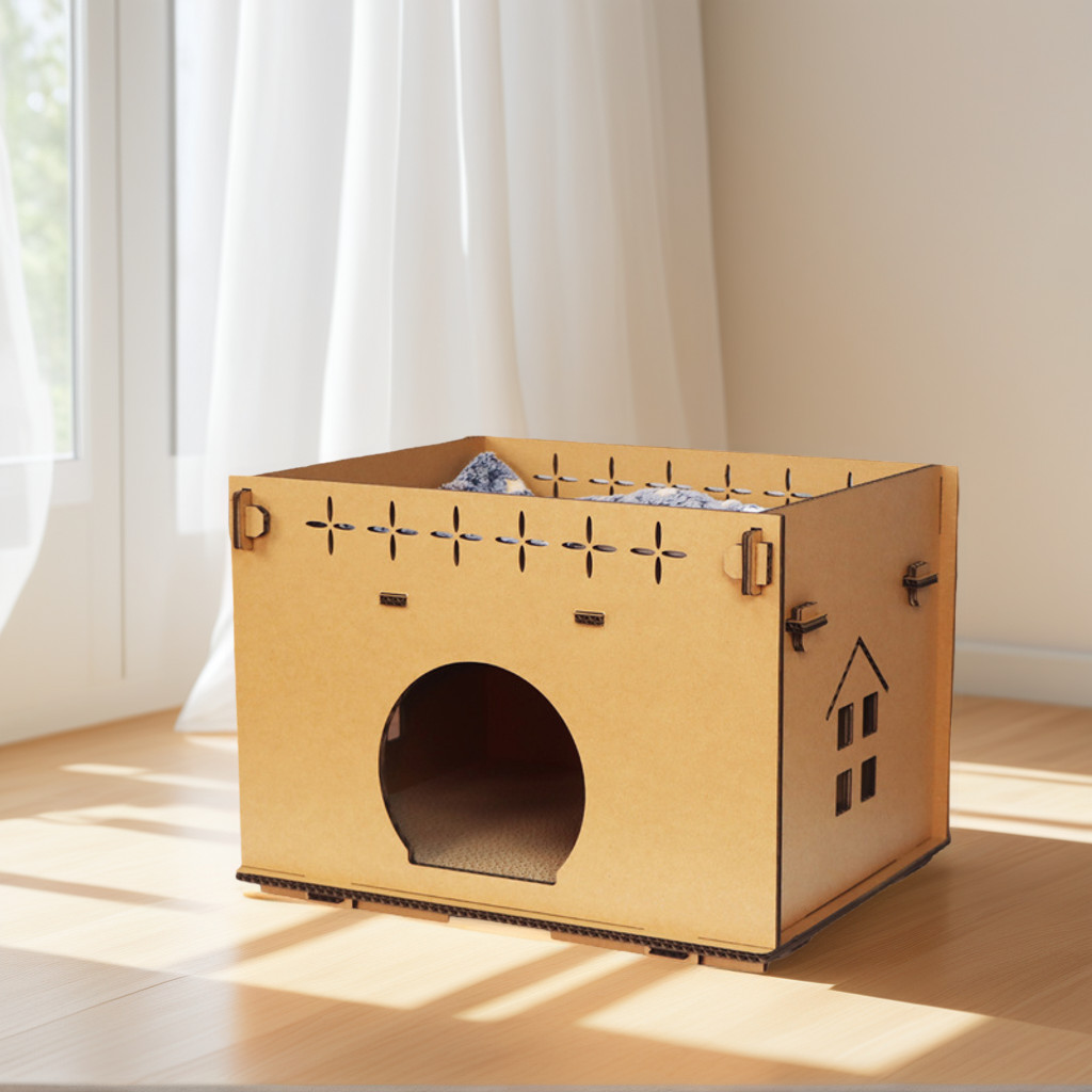 Upper Lower Two-Layer Cat Carton House กระดาษลูกฟูก Cat Litter Cat Scratch Board ทนต่อการสึกหรอ Non-