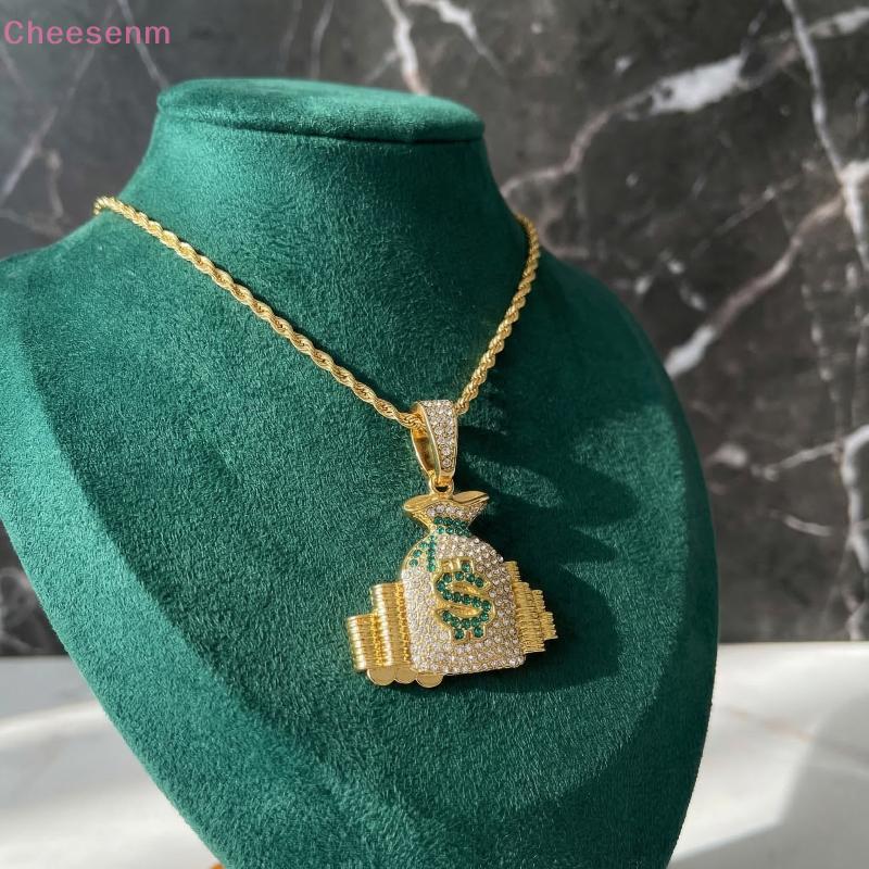 Cheelianm Hip Hop Ice Out Dollar เงินกระเป๋า Nelace เงา Cubic Zirconia กระเป๋าสตางค์จี้สําหรับผู้ชาย