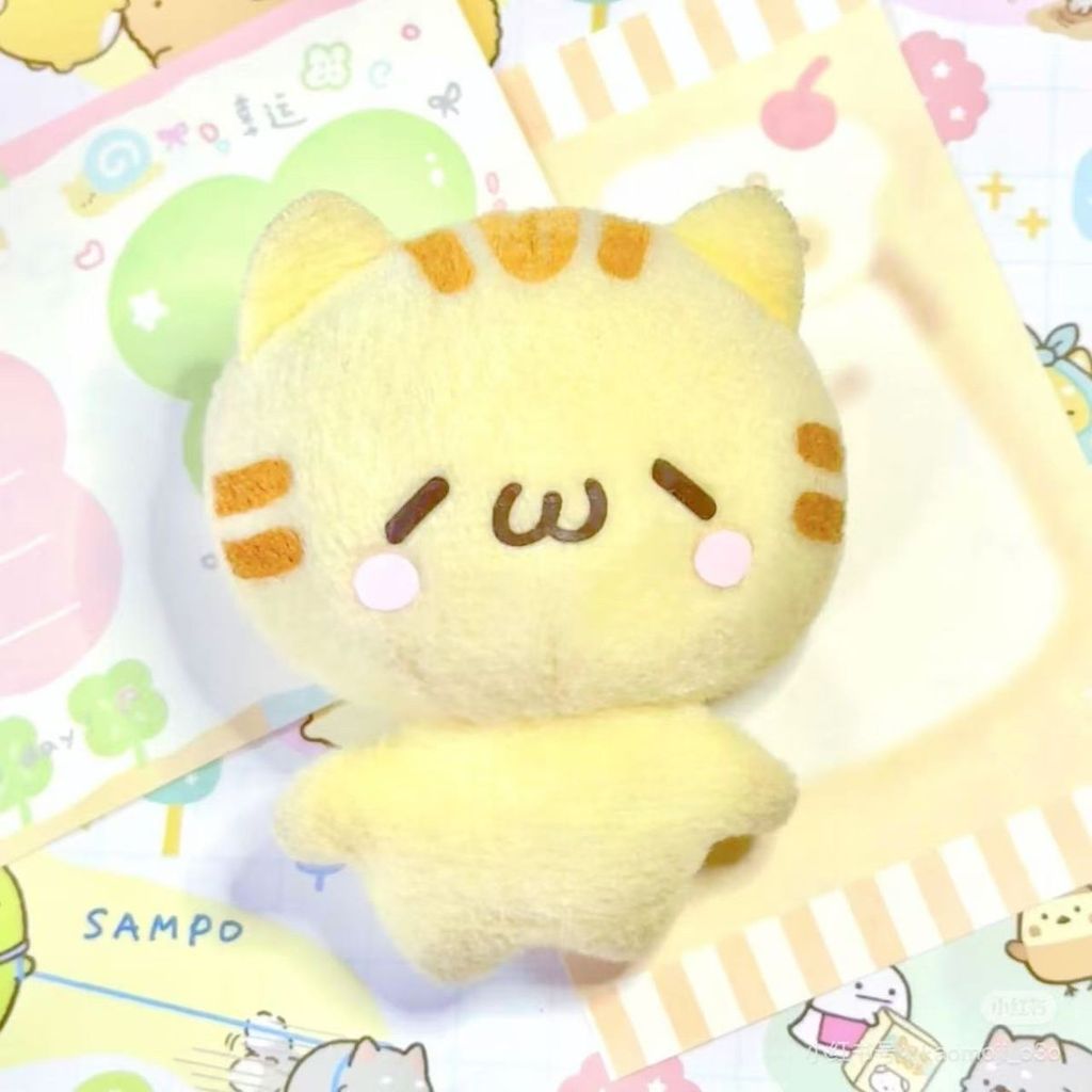 Kaomoji Cat ลูกแมวสีเหลือง ตุ๊กตาอนิเมะ ของเล่นขนนุ่ม พวงกุญแจที่ห้อย เครื่องประดับ น่ารัก เรโทร ย้อ
