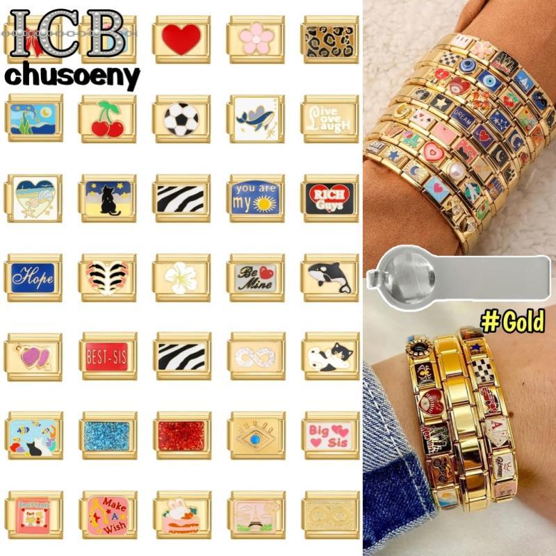 สร้อยข้อมือสแตนเลส ขนาด 9 มิลลิเมตร ดีไซน์คลาสสิก อิตาลี ด้านล่างสีทอง