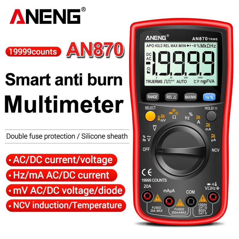 ANENG AN870 สมาร์ทมัลติมิเตอร์ดิจิตอล Profesional 19999 นับ AC แรงดันไฟฟ้าเครื่องทดสอบกระแส NCV ความ