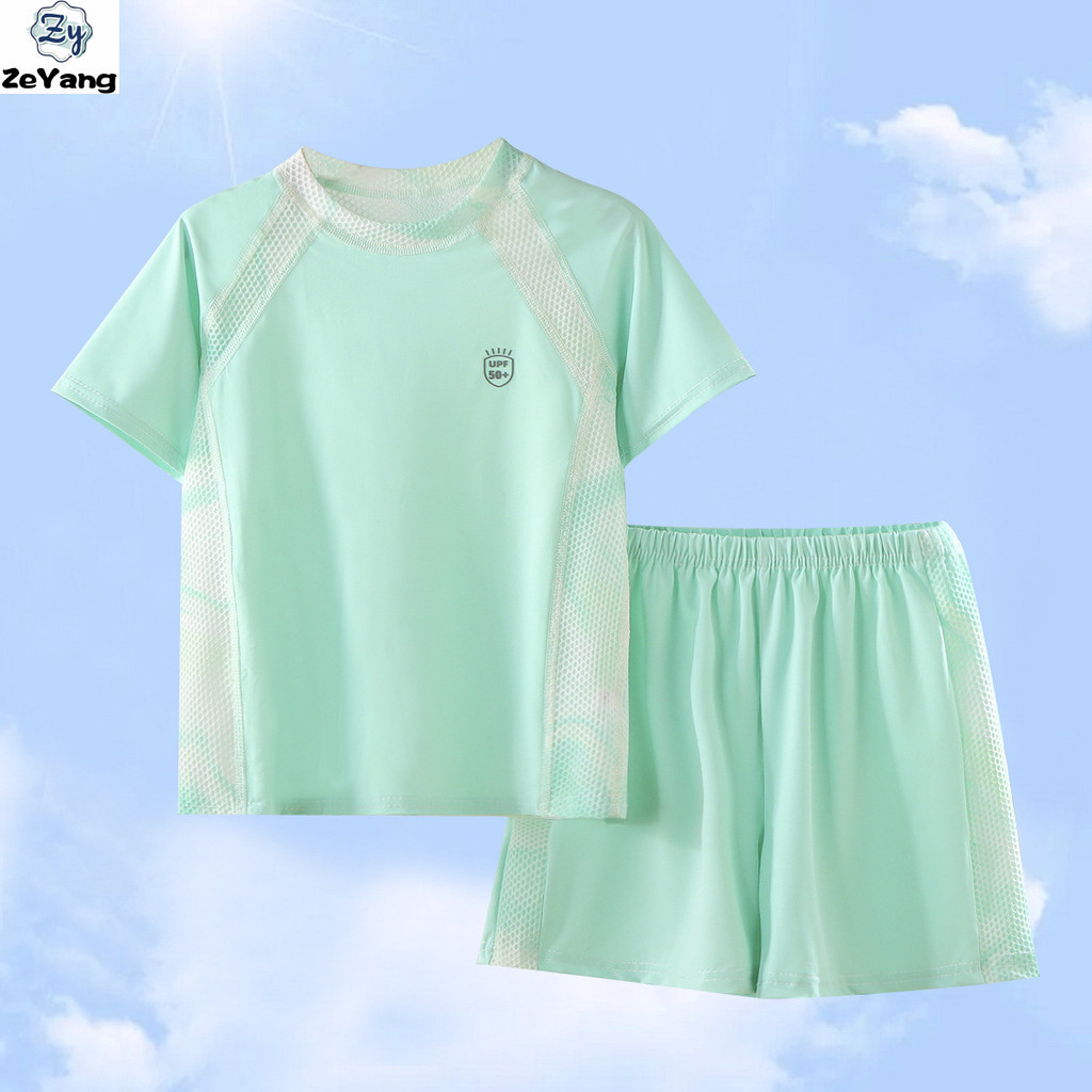 [ซี่] 70-180 พร้อมสต็อกเด็กลําลองแขนสั้นเสื้อยืดสูทระบายอากาศชุดกีฬาเด็กตาข่ายแห้งเร็วสูทแฟชั่นเสื้อผ้าเด็กพ่อแม่