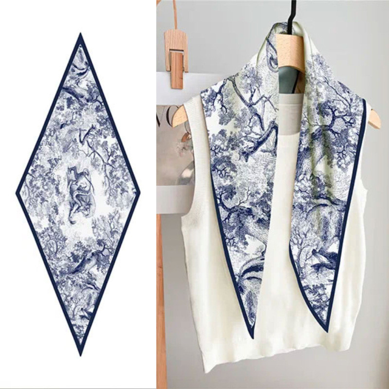 MTCEILY2026 Spring Summer Oil Painting Series Diamond Small Silk Scarf Thin Style Spring Autumn All-Match ตกแต่งผ้าพันคอผ้าพันคอผ้าคลุมไหล่