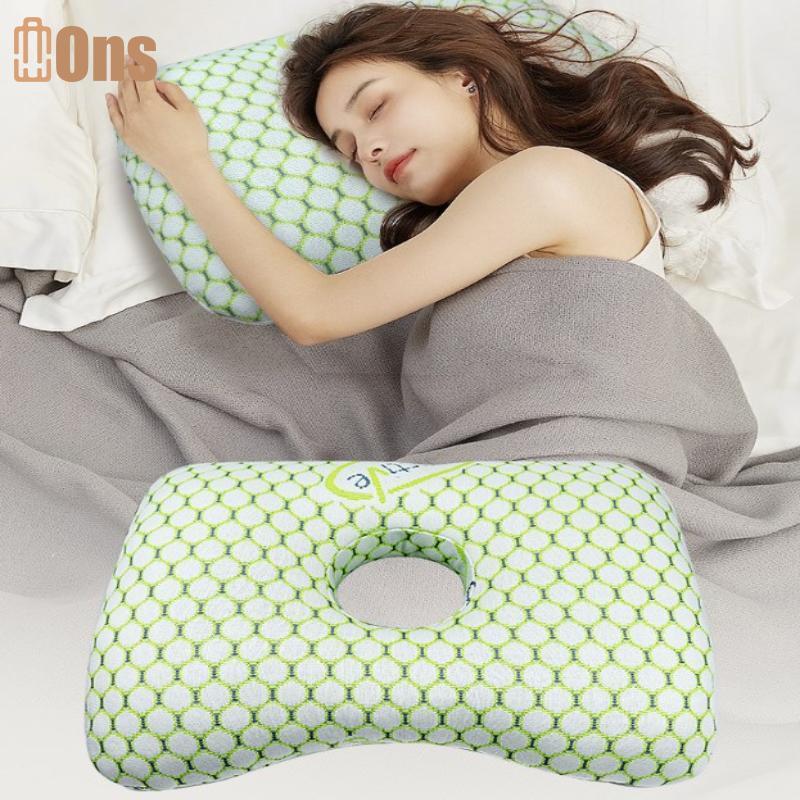 Ons ผ้าฝ้ายบรรจุหูเจาะหมอน Breathable Ergonomic หมอนรูหูแบบพกพาสบายต่างหูหมอนที่